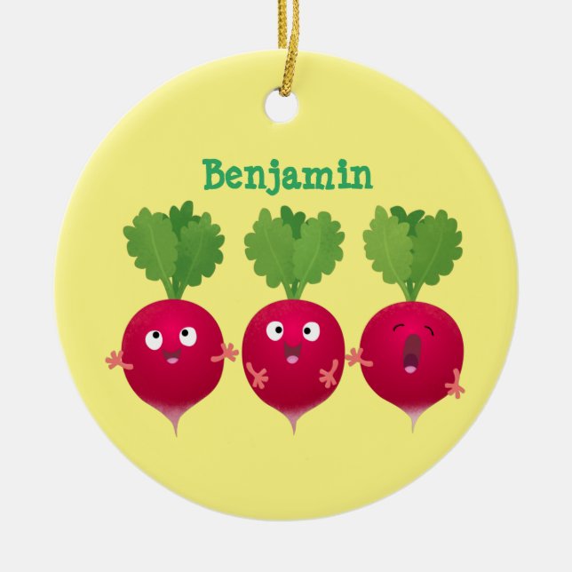 Cute radishes singing trio cartoon vegetables ceramic ornament (Front)