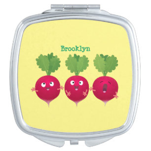 Cute radishes singing trio cartoon vegetables compact mirror
