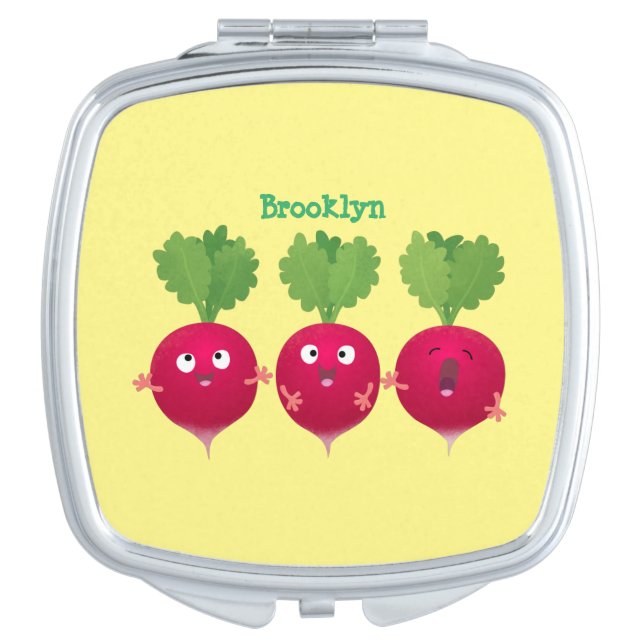 Cute radishes singing trio cartoon vegetables compact mirror (Front)
