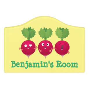 Cute radishes singing trio cartoon vegetables door sign