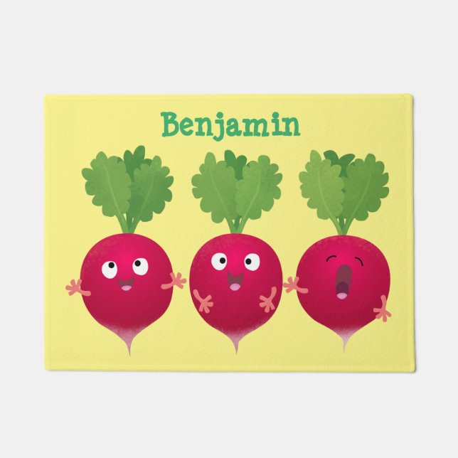 Cute radishes singing trio cartoon vegetables doormat (Front)