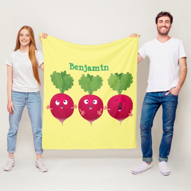 Cute radishes singing trio cartoon vegetables fleece blanket (In Situ)