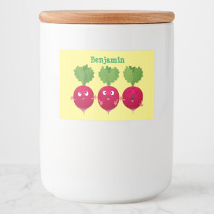 Cute radishes singing trio cartoon vegetables food label