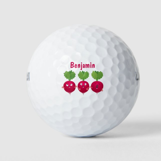 Cute radishes singing trio cartoon vegetables golf balls (Front)