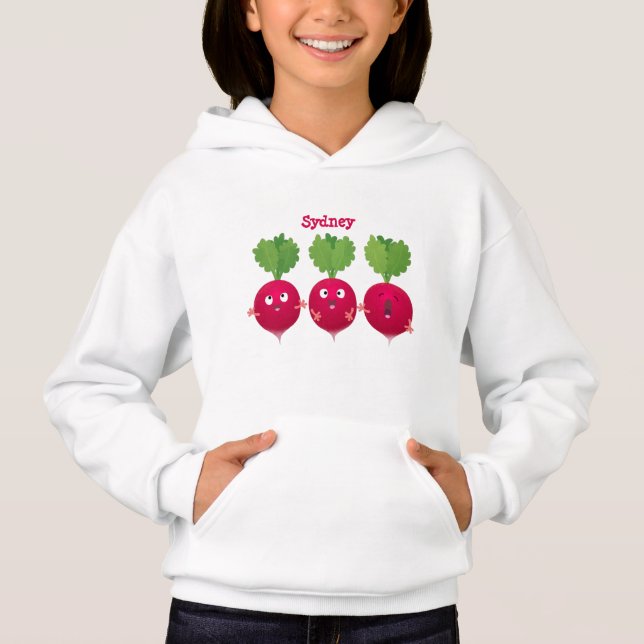 Cute radishes singing trio cartoon vegetables hoodie (Front)