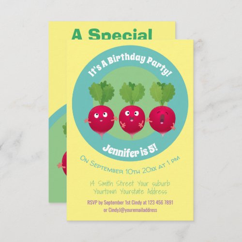 Cute radishes singing trio cartoon vegetables  inv invitation