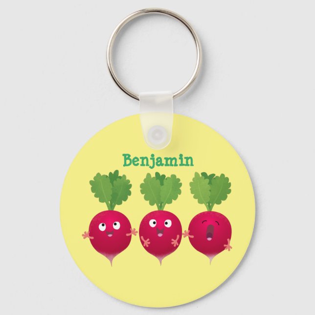 Cute radishes singing trio cartoon vegetables keychain (Front)