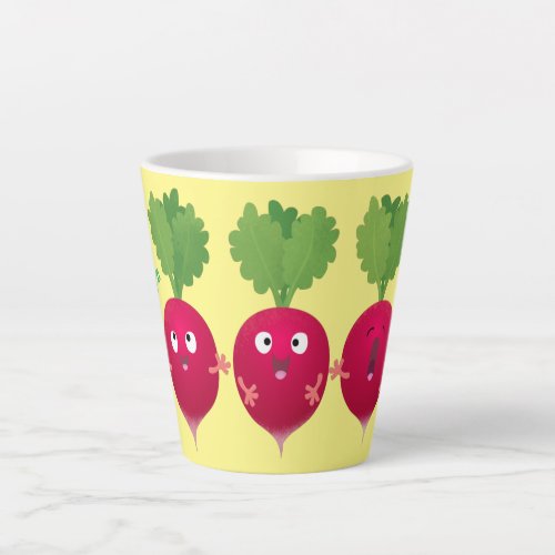Cute radishes singing trio cartoon vegetables latte mug