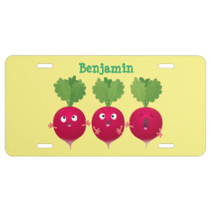 Cute radishes singing trio cartoon vegetables  license plate