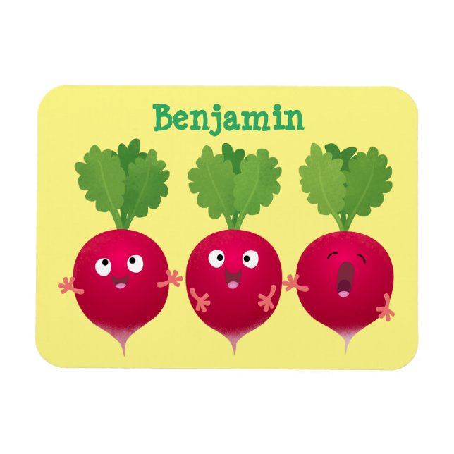 Cute radishes singing trio cartoon vegetables magnet (Horizontal)