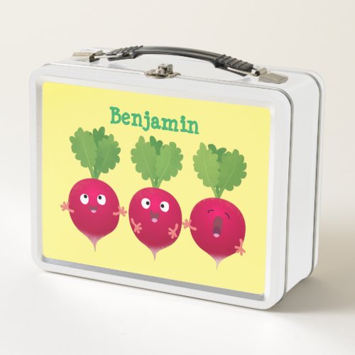 Cute radishes singing trio cartoon vegetables metal lunch box