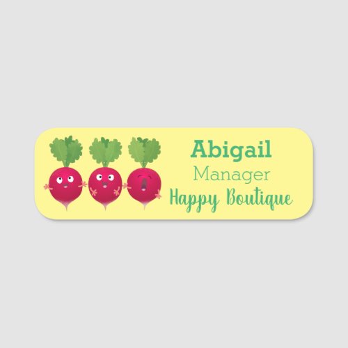 Cute radishes singing trio cartoon vegetables name tag