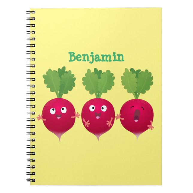 Cute radishes singing trio cartoon vegetables notebook (Front)