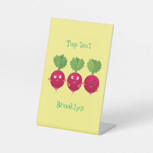 Cute radishes singing trio cartoon vegetables pedestal sign