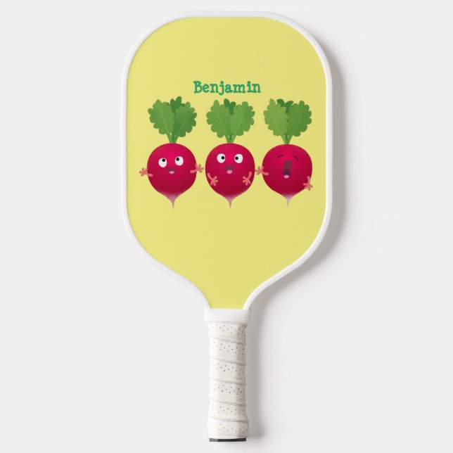 Cute radishes singing trio cartoon vegetables  pickleball paddle (Front)
