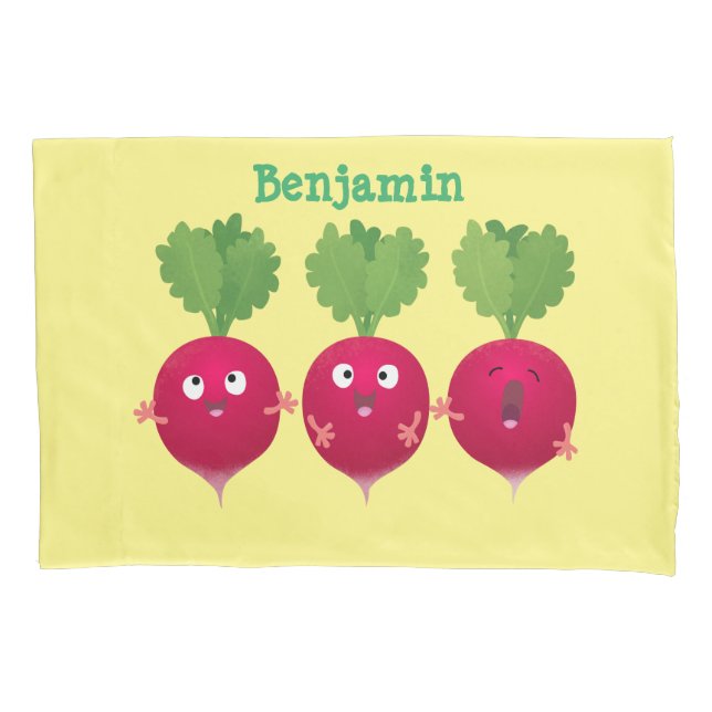 Cute radishes singing trio cartoon vegetables pillow case (Front)