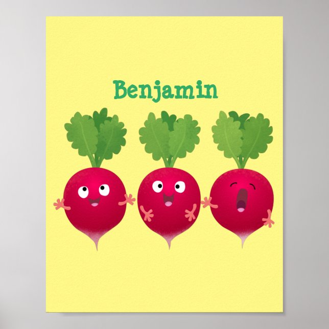 Cute radishes singing trio cartoon vegetables poster (Front)