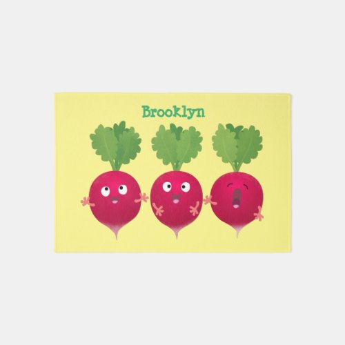 Cute radishes singing trio cartoon vegetables rug