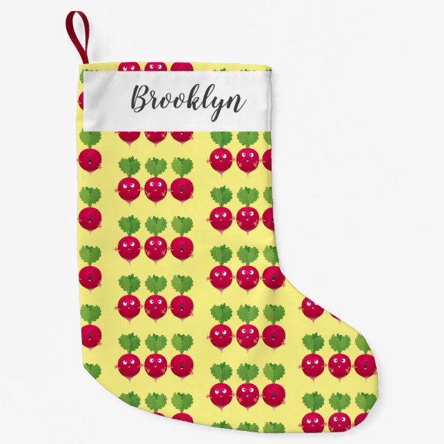Cute radishes singing trio cartoon vegetables  small christmas stocking (Front)
