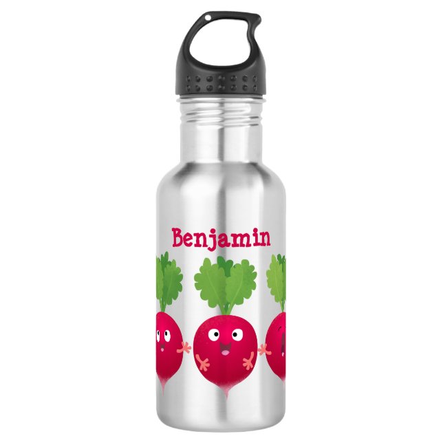 Cute radishes singing trio cartoon vegetables stainless steel water bottle (Front)