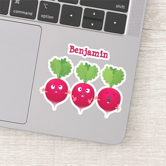 Cute radishes singing trio cartoon vegetables sticker (Detail)