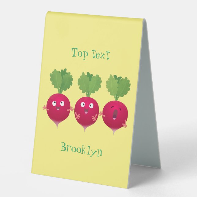 Cute radishes singing trio cartoon vegetables table tent (Front)