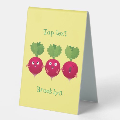 Cute radishes singing trio cartoon vegetables table tent sign