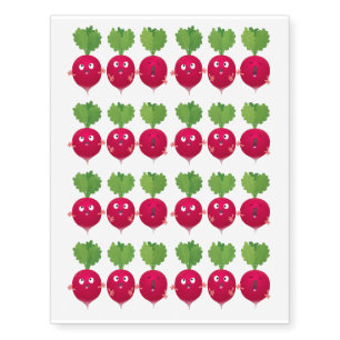 Cute radishes singing trio cartoon vegetables temporary tattoos