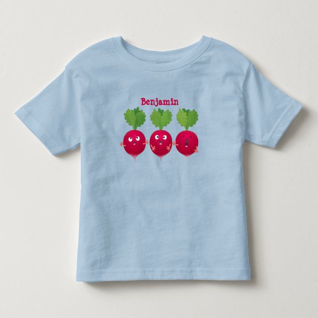 Cute radishes singing trio cartoon vegetables toddler t-shirt (Front)