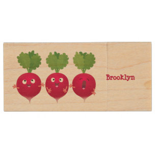 Cute radishes singing trio cartoon vegetables wood flash drive