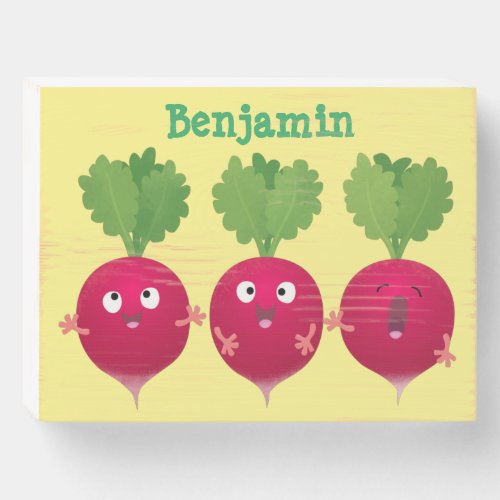 Cute radishes singing trio cartoon vegetables wooden box sign