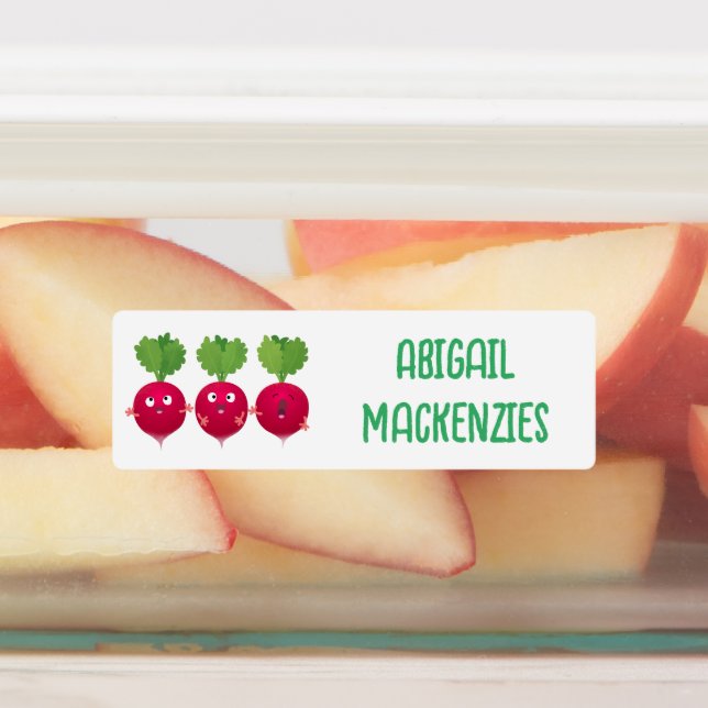 Cute radishes trio cartoon vegetables personalized labels (Affixed)