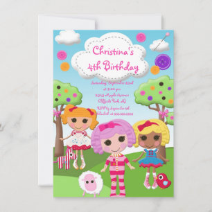 Cute Rag Doll Birthday Party Invitations