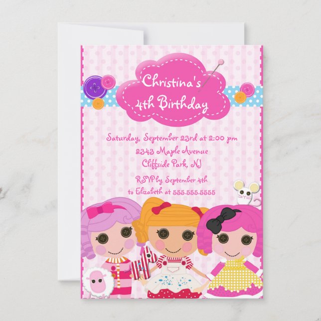 Cute Rag Doll Birthday Party Invitations (Front)
