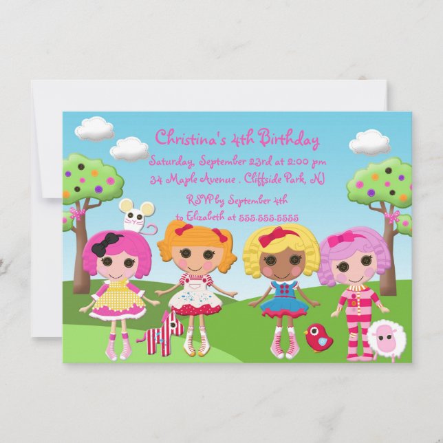 Cute Rag Doll Birthday Party Invitations (Front)