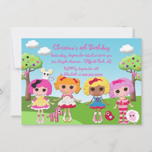 Cute Rag Doll Birthday Party Invitations