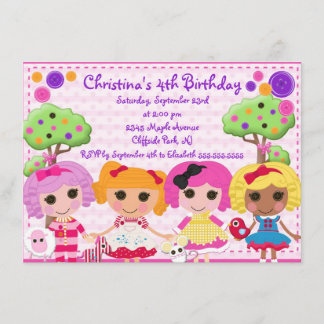 Cute Rag Doll Birthday Party Invitations