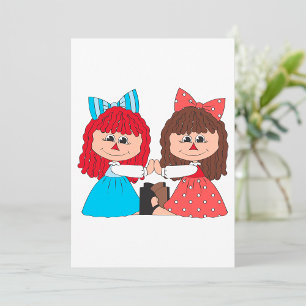 Cute Rag Doll Friends Girls with Bows and Dresses Invitation