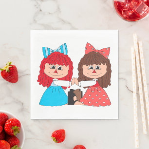 Cute Rag Doll Friends Girls with Bows and Dresses Napkins