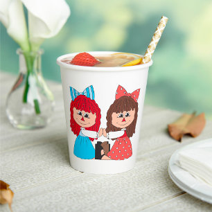 Cute Rag Doll Friends Girls with Bows and Dresses Paper Cups