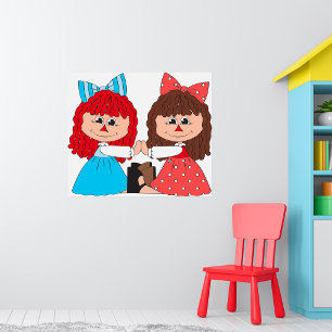 Cute Rag Doll Friends Girls with Bows and Dresses Poster