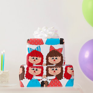 Cute Rag Doll Friends Girls with Bows and Dresses Wrapping Paper