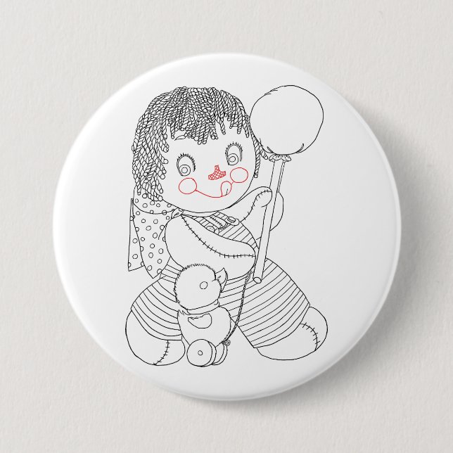 Cute rag doll toy duck hand drawn art illustration button (Front)