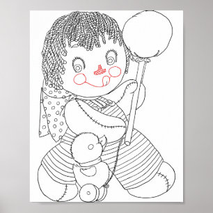 Cute rag doll toy duck hand drawn art illustration poster
