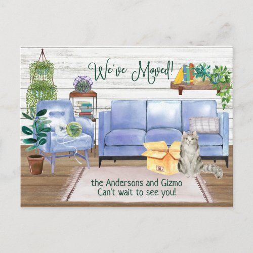 Cute Ragamuffin Cat Cozy New Home Address     Announcement Postcard