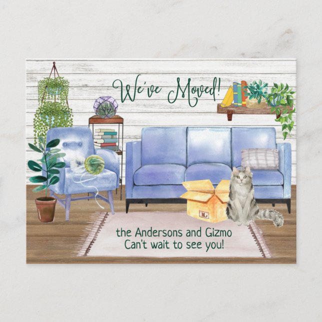 Cute Ragamuffin Cat Cozy New Home Address     Announcement Postcard (Front)