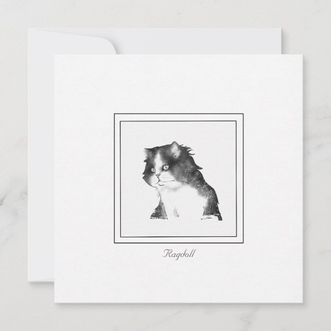 Cute Ragdoll Cat Black and White Sketch Note Card (Front)