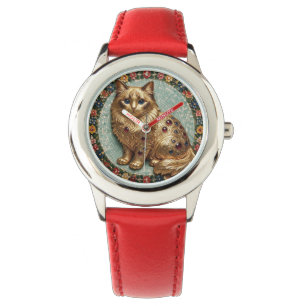 Cute Ragdoll Cat Floral Mosaic Watch