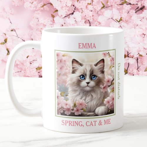 Cute Ragdoll Cat Pink Sakura Cat Lover Name Spring Coffee Mug