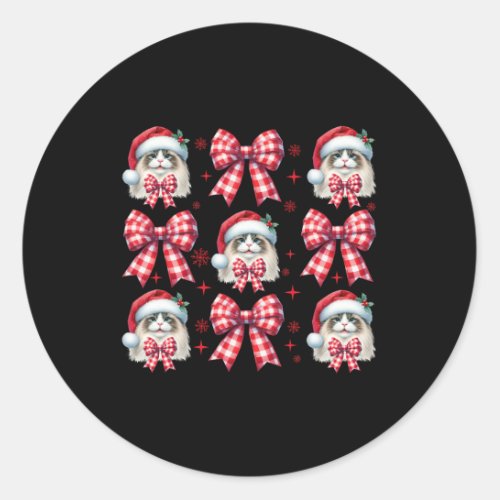 Cute Ragdoll Cat Red Plaid Coquette Bow Christmas  Classic Round Sticker